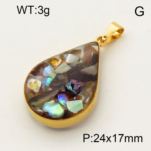304 Stainless Steel Abalone Shell Pendants,Polished,Flat Drop,Vacuum plating 18K gold,24x17mm,about 3 g/pc,1 pc/package,3P4000514aako-Y008