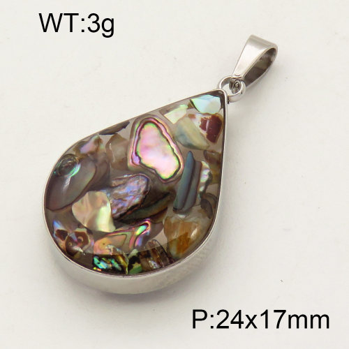 304 Stainless Steel Abalone Shell Pendants,Polished,Flat Drop,True color,24x17mm,about 3 g/pc,1 pc/package,3P4000515aakl-Y008