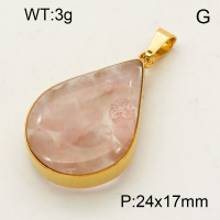 304 Stainless Steel Rose Quartz Pendants,Polished,Flat Drop,Vacuum plating 18K gold,24x17mm,about 3 g/pc,1 pc/package,3P4000516aako-Y008