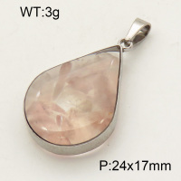 304 Stainless Steel Rose Quartz Pendants,Polished,Flat Drop,True color,24x17mm,about 3 g/pc,1 pc/package,3P4000517aakl-Y008