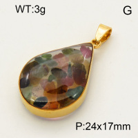 304 Stainless Steel Tourmaline Pendants,Polished,Flat Drop,Vacuum plating 18K gold,24x17mm,about 3 g/pc,1 pc/package,3P4000518aako-Y008