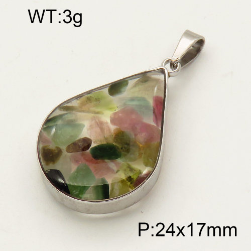 304 Stainless Steel Tourmaline Pendants,Polished,Flat Drop,True color,24x17mm,about 3 g/pc,1 pc/package,3P4000519aakl-Y008