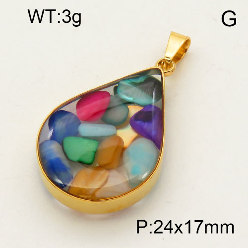 304 Stainless Steel Colorful shell Pendants,Polished,Flat Drop,Vacuum plating 18K gold,24x17mm,about 3 g/pc,1 pc/package,3P4000520aako-Y008