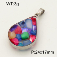 304 Stainless Steel Colorful shell Pendants,Polished,Flat Drop,True color,24x17mm,about 3 g/pc,1 pc/package,3P4000521aakl-Y008