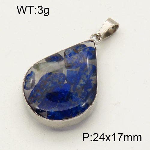 304 Stainless Steel Lapis Lazuli Pendants,Polished,Flat Drop,True color,24x17mm,about 3 g/pc,1 pc/package,3P4000523aakl-Y008