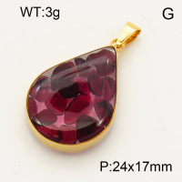 304 Stainless Steel Garnet Pendants,Polished,Flat Drop,Vacuum plating 18K gold,24x17mm,about 3 g/pc,1 pc/package,3P4000526aako-Y008
