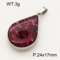 304 Stainless Steel Garnet Pendants,Polished,Flat Drop,True color,24x17mm,about 3 g/pc,1 pc/package,3P4000527aakl-Y008