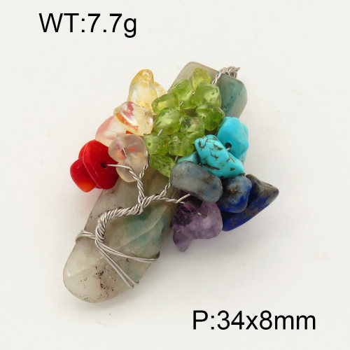 304 Stainless Steel Fluorite Pendants,Rectangle,Tree,True color,34x8mm,about 7.7 g/pc,1 pc/package,3P4000528vbnl-Y008