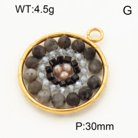 304 Stainless Steel Labradorite Pendants,Polished,Flat Round,Chakras,Vacuum plating 18K gold,30mm,Hole:3mm,about 4.5 g/pc,1 pc/package,3P4000537bblp-Y008