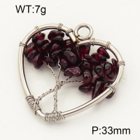 304 Stainless Steel Garnet Pendants,Polished,Flat Heart,Tree,True color,33mm,Hole:3mm,about 7 g/pc,1 pc/package,3P4000557aajo-Y008