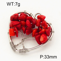 304 Stainless Steel Red Coral Pendants,Polished,Flat Heart,Tree,True color,33mm,Hole:3mm,about 7 g/pc,1 pc/package,3P4000561aajo-Y008