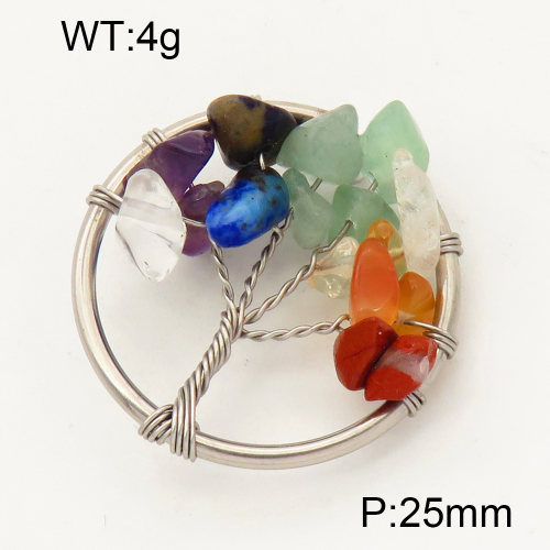 304 Stainless Steel Gemstone Pendants,Polished,Flat Round,Tree,True color,25mm,about 4 g/pc,1 pc/package,3P4000565aajl-Y008