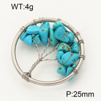 304 Stainless Steel Turquoise Pendants,Polished,Flat Round,Tree,True color,25mm,about 4 g/pc,1 pc/package,3P4000567aajl-Y008