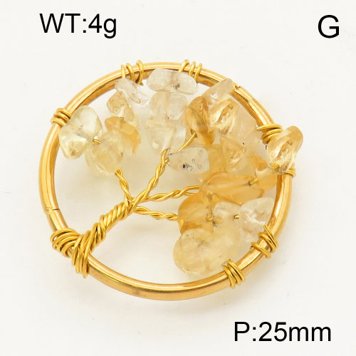 304 Stainless Steel Citrine Pendants,Polished,Flat Round,Tree,Vacuum plating 18K gold,25mm,about 4 g/pc,1 pc/package,3P4000570aajp-Y008