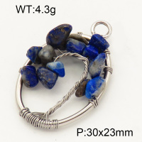 304 Stainless Steel Lapis Lazuli Pendants,Polished,Flat Oval,Tree,True color,30x23mm,Hole:3mm,about 4.3 g/pc,1 pc/package,3P4000581aajo-Y008
