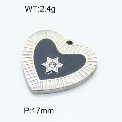 304 Stainless Steel Cubic Zirconia Enamel Pendants,High quality handmade polishing,Flat Heart,Star of David,True color,Black,17mm,Hole:1.5mm,about 2.4 g/pc,1 pc/package,3P4001061aajl-066