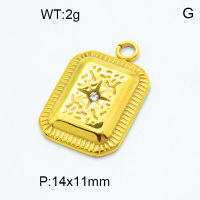 316 Stainless Steel Cubic Zirconia Casting  Pendants,High quality handmade polishing,Rectangle,Star of David,Vacuum plating 18K gold,14x11mm,Hole:2mm,about 2 g/pc,1 pc/package,3P4001062aakl-066