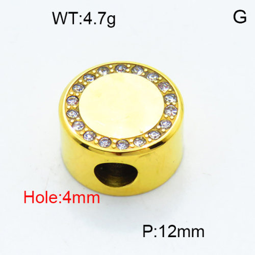304 Stainless Steel Cubic Zirconia Slide Charms,Polished,Flat Round,Vacuum plating 18K gold,12mm,Hole:4mm,about 4.7 g/pc,1 pc/package,3P4001070aakl-066