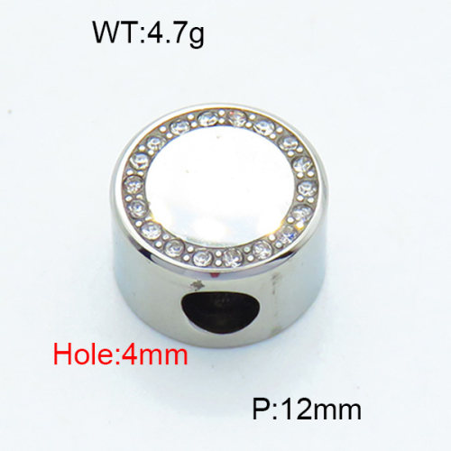 304 Stainless Steel Cubic Zirconia Slide Charms,Polished,Flat Round,True color,12mm,Hole:4mm,about 4.7 g/pc,1 pc/package,3P4001071aajl-066