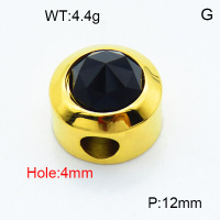 304 Stainless Steel Glass Slide Charms,Polished,Flat Round,Vacuum plating 18K gold,Black,12mm,Hole:4mm,about 4.4 g/pc,1 pc/package,3P4001072aakl-066