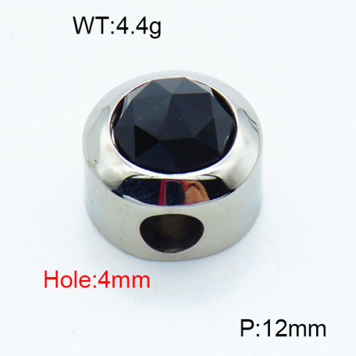 304 Stainless Steel Glass Slide Charms,Polished,Flat Round,True color,Black,12mm,Hole:4mm,about 4.4 g/pc,1 pc/package,3P4001073aajl-066