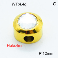 304 Stainless Steel Glass Slide Charms,Polished,Flat Round,Vacuum plating 18K gold,White,12mm,Hole:4mm,about 4.4 g/pc,1 pc/package,3P4001074aakl-066