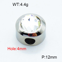 304 Stainless Steel Glass Slide Charms,Polished,Flat Round,True color,White,12mm,Hole:4mm,about 4.4 g/pc,1 pc/package,3P4001075aajl-066