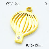 304 Stainless Steel Rhinestone Pendants,Polished,Hot air balloon,Vacuum plating 18K gold,16x13mm,Hole:2mm,about 1.3 g/pc,5 pcs/package,3P4001084aahm-906