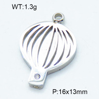 304 Stainless Steel Rhinestone Pendants,Polished,Hot air balloon,True color,16x13mm,Hole:2mm,about 1.3 g/pc,5 pcs/package,3P4001085aahj-906