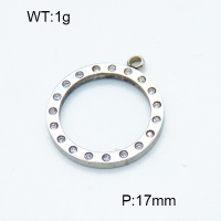 304 Stainless Steel Rhinestone Pendants,Polished,Circle,True color,17mm,Hole:2mm,about 1 g/pc,5 pcs/package,3P4001087aahn-906