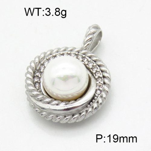 316 Stainless Steel Casting Cubic Zirconia Shell Pearl Pendants,High quality handmade polishing,Hemp round,True color,19mm,about 3.8 g/pc,1 pc/package,3P4001102bbml-066