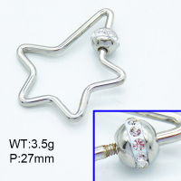 304 Stainless Steel Polymer Clay Rhinestone Screw Clasps,Polished,Star,True color,27mm,about 3.5 g/pc,1 pc/package,3P4001106aaji-906