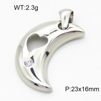 316 Stainless Steel Casting Cubic Zirconia Pendants,High quality handmade polishing,Moon,Heart,True color,23x16mm,about 2.3 g/pc,1 pc/package,3P4001181vbll-066