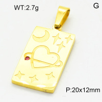 304 Stainless Steel Cubic Zirconia Pendants,High quality handmade polishing,Rectangle,Heart,Vacuum plating 18K gold,20x12mm,about 2.7 g/pc,1 pc/package,3P4001182vbmb-066