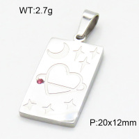 304 Stainless Steel Cubic Zirconia Pendants,High quality handmade polishing,Rectangle,Heart,True color,20x12mm,about 2.7 g/pc,1 pc/package,3P4001183ablb-066
