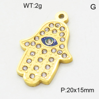 304 Stainless Steel Cubic Zirconia Enamel Pendants,Polished,Palm,Vacuum plating 18K gold,20x15mm,Hole:1.5mm,about 2 g/pc,1 pc/package,3P4001186baka-066