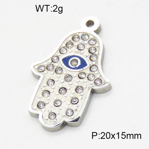 304 Stainless Steel Cubic Zirconia Enamel Pendants,Polished,Palm,True color,20x15mm,Hole:1.5mm,about 2 g/pc,1 pc/package,3P4001187avja-066