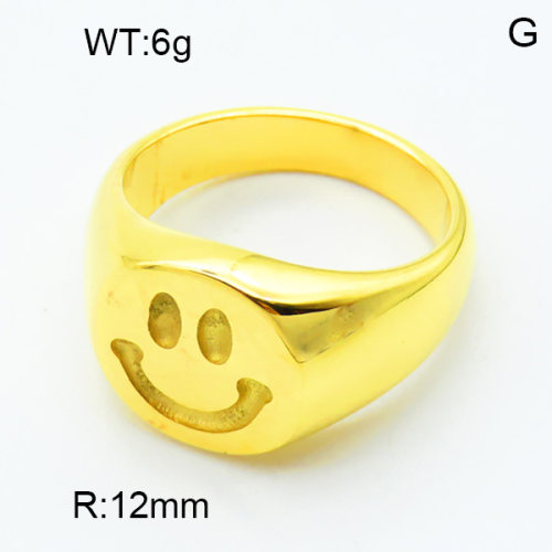 316 Stainless Steel Casting Rings,High quality handmade polishing,Smiley,Vacuum plating 18K gold,12mm,about 6 g/pc,1 pc/package,3R2000479vhha-066