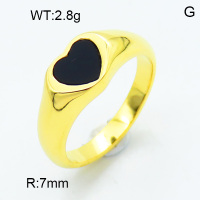 316 Stainless Steel Casting Acrylic Rings,High quality handmade polishing,Heart,Vacuum plating 18K gold,Black,7mm,about 2.8 g/pc,1 pc/package,3R3000368vhha-066