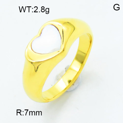 316 Stainless Steel Casting Shell Rings,High quality handmade polishing,Heart,Vacuum plating 18K gold,White,7mm,about 2.8 g/pc,1 pc/package,3R3000369vhha-066