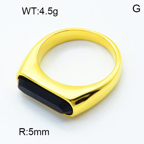 316 Stainless Steel Casting Glass Rings,High quality handmade polishing,Rectangle,Vacuum plating 18K gold,Black,5mm,about 4.5 g/pc,1 pc/package,3R4000905vhha-066