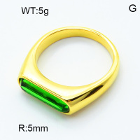 316 Stainless Steel Casting Glass Rings,High quality handmade polishing,Rectangle,Vacuum plating 18K gold,Jade green,5mm,about 5 g/pc,1 pc/package,3R4000906vhha-066