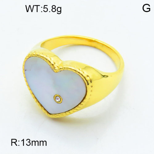 316 Stainless Steel Casting Cubic Zirconia Shell Rings,High quality handmade polishing,Heart,Vacuum plating 18K gold,White,13mm,about 5.8 g/pc,1 pc/package,3R4000907bhia-066