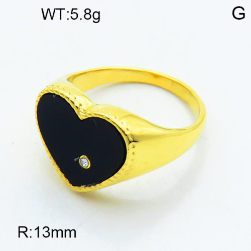 316 Stainless Steel Casting Cubic Zirconia Acrylic Rings,High quality handmade polishing,Heart,Vacuum plating 18K gold,Black,13mm,about 5.8 g/pc,1 pc/package,3R4000908bhia-066