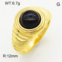 316 Stainless Steel Casting Black Agate Rings,High quality handmade polishing,Stripe,Vacuum plating 18K gold,Black,12mm,about 6.7 g/pc,1 pc/package,3R4001048bhia-066