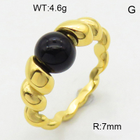 316 Stainless Steel Casting Black Agate Rings,High quality handmade polishing,Twisted,Vacuum plating 18K gold,Black,7mm,about 4.6 g/pc,1 pc/package,3R4001049bhia-066