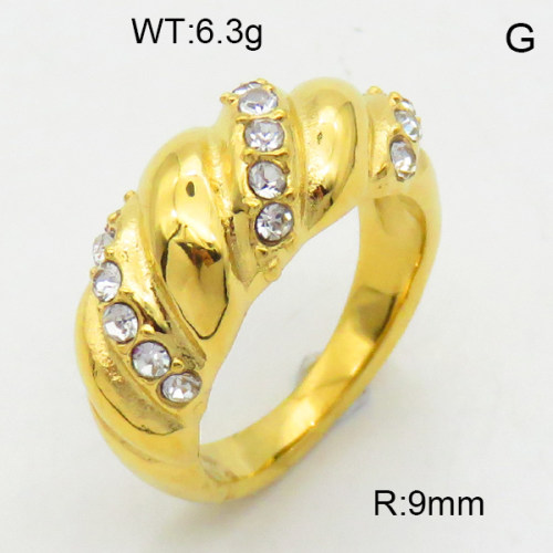 316 Stainless Steel Casting Cubic Zirconia Rings,High quality handmade polishing,Twill,Vacuum plating 18K gold,9mm,about 6.3 g/pc,1 pc/package,3R4001050bhia-066