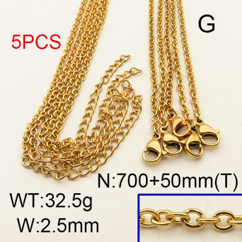304 Stainless Steel Necklace Making,Cable Chains,Vacuum plating 18K gold,L:700x2.5mm,T:50mm,about 6.5 g/pc,5 pcs/package,6N2001656bhva-900