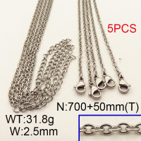 304 Stainless Steel Necklace Making,Cable Chains,True color,L:700x2.5mm,T:50mm,about 6.36 g/pc,5 pcs/package,6N2001657vbll-900