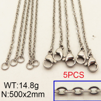 304 Stainless Steel Necklace Making,Cable Chains,True color,500x2mm,about 2.96 g/pc,5 pcs/package,6N2001659vaia-900